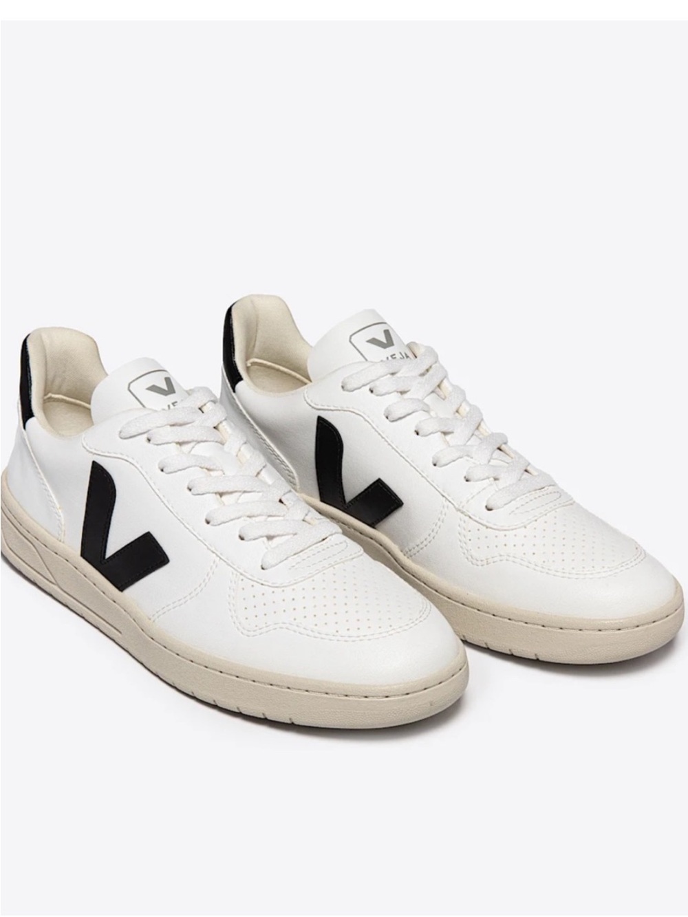 Veja V-10 Leather Sneakers — White with Black V